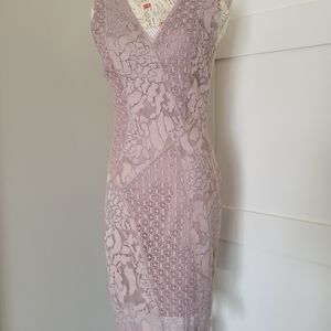 Brand New REISS Light Pink Lace Patchwork Work Sheath Dress, size 2